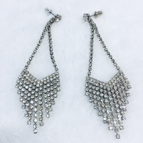 Silver Tone Post Pierced Earrings Clear Sparkling - Picture 1 of 16